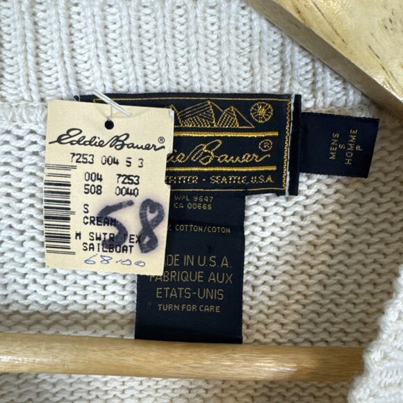 Vintage 1980s Eddie Bauer Cream Sailboat Knit Sweater Made in USA NWT Sz S - Picture 4 of 7